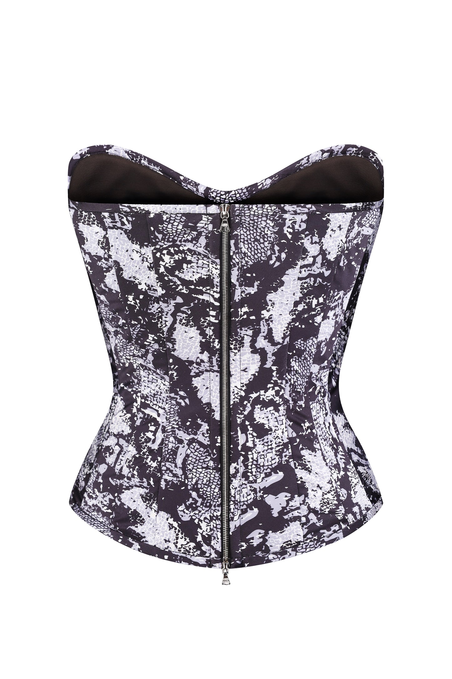 Strapless bustier corset covered with silk