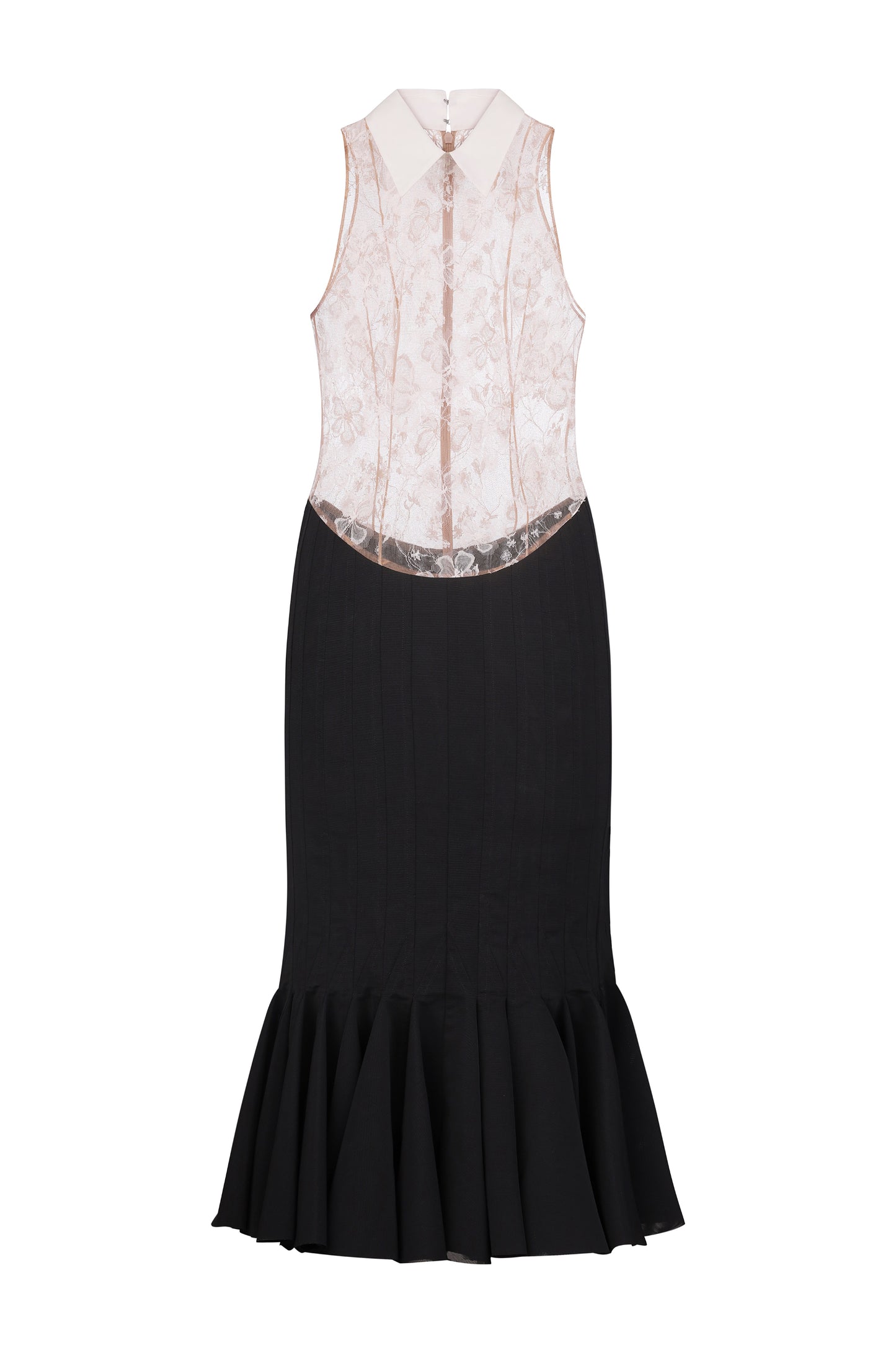 Knee-length dress with lace top