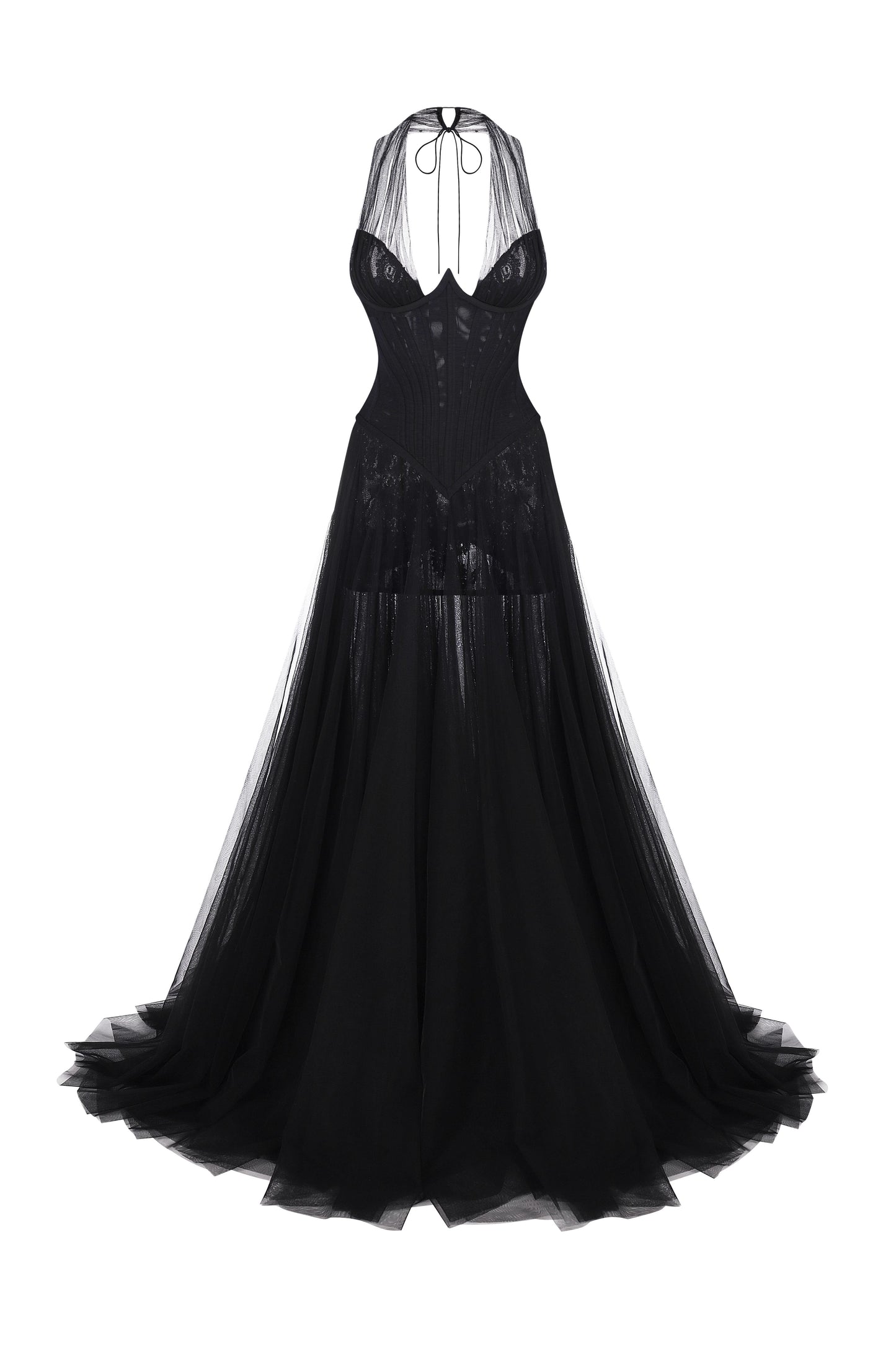 Floor-length dress with corset and net skirt