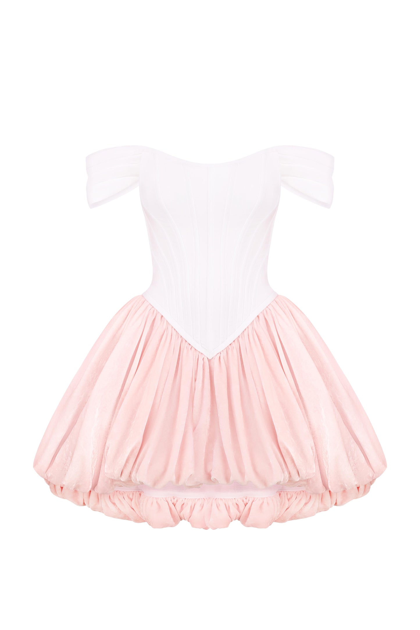 Puffy corset dress with a velvet skirt