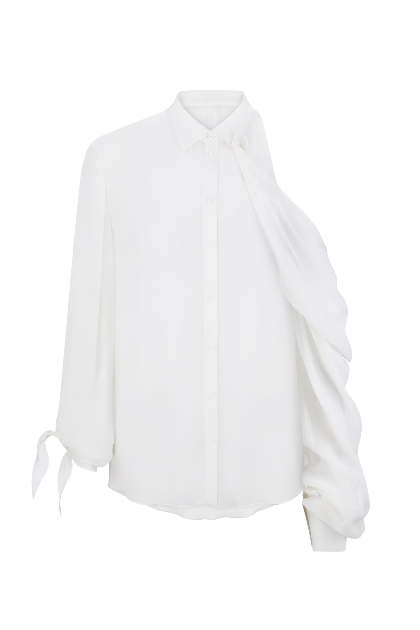 Chiffon silk shirt with open shoulder