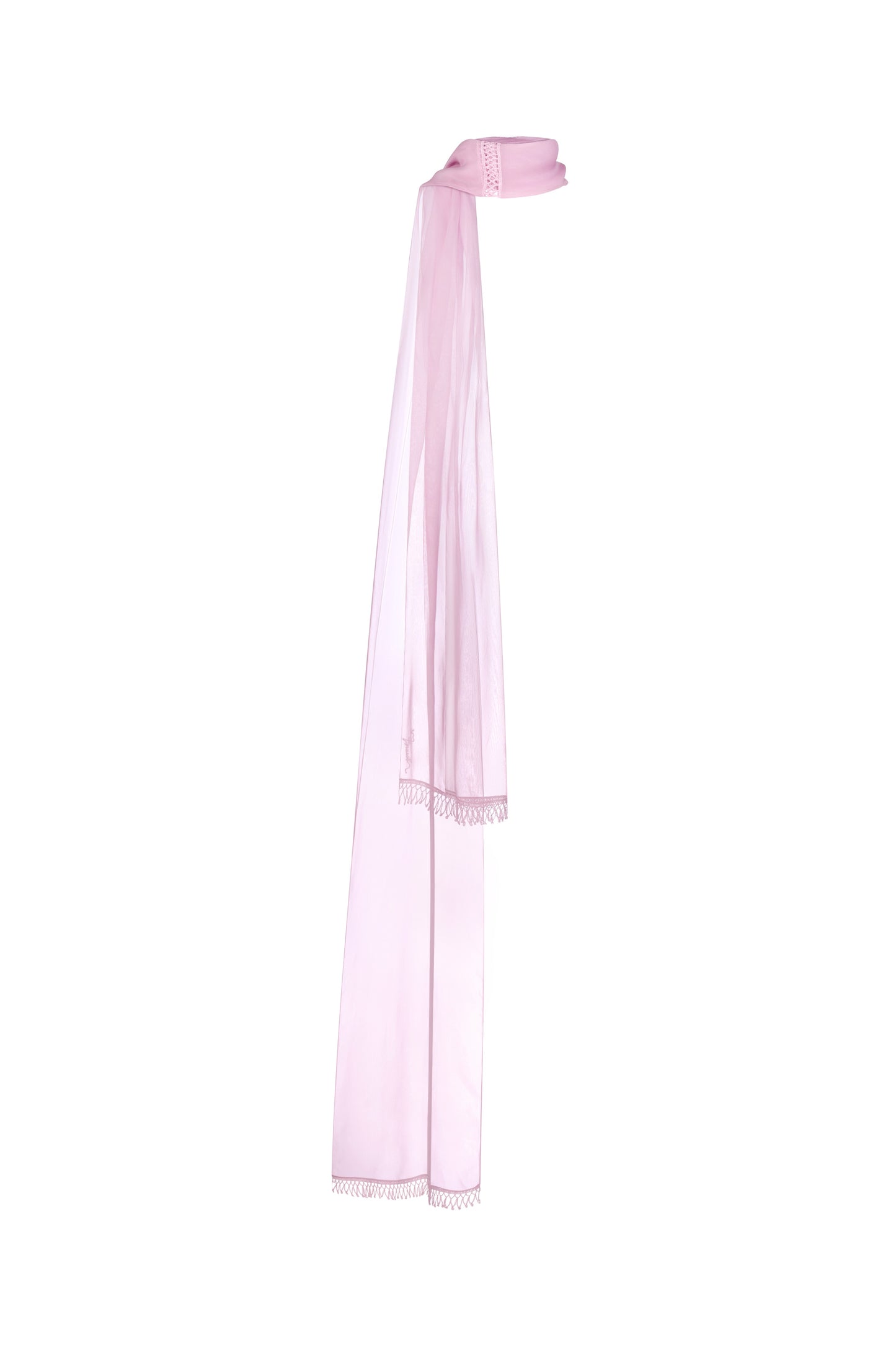 Translucent silk scarf with fringe