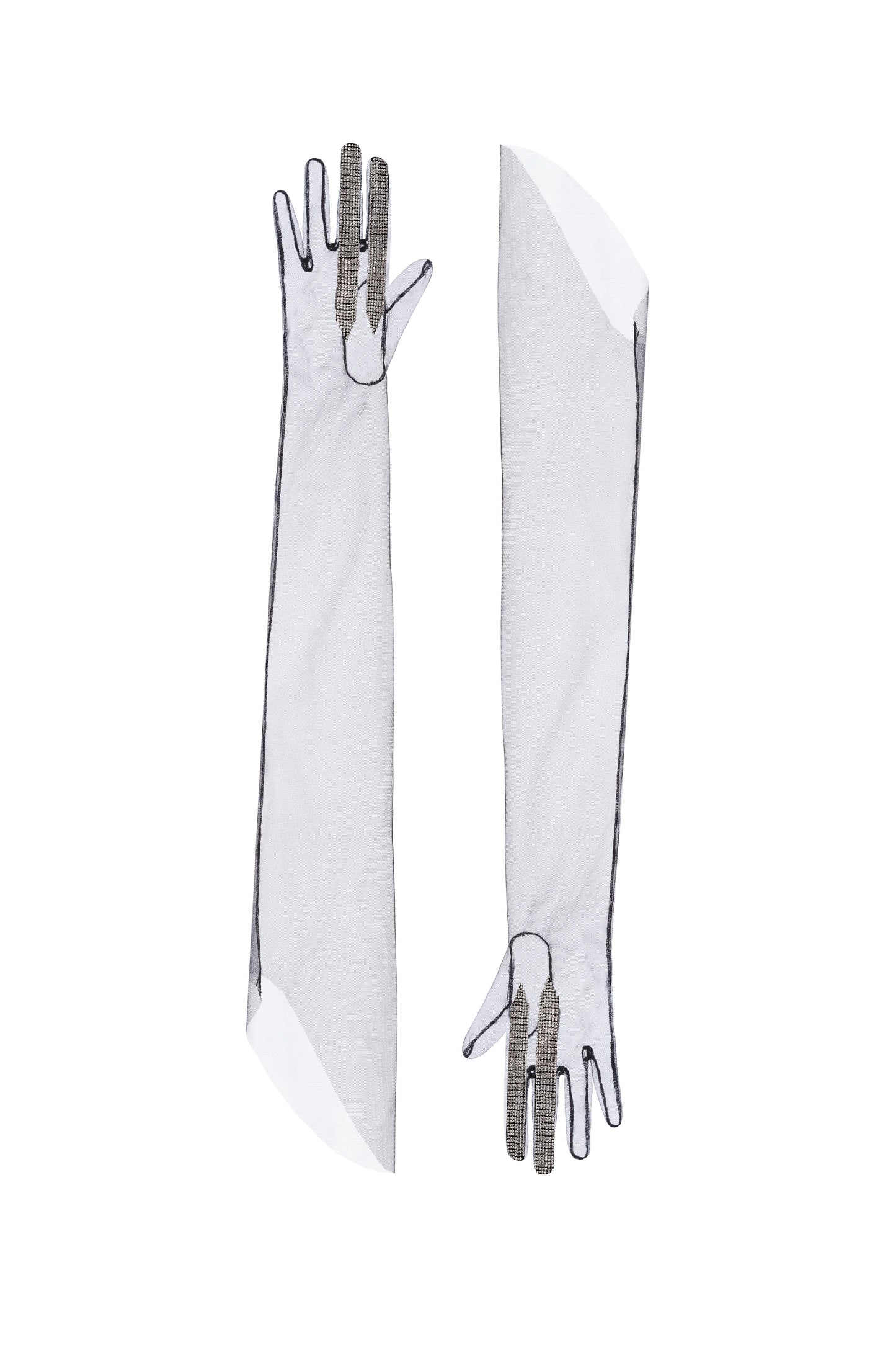 Embellished transparent net gloves