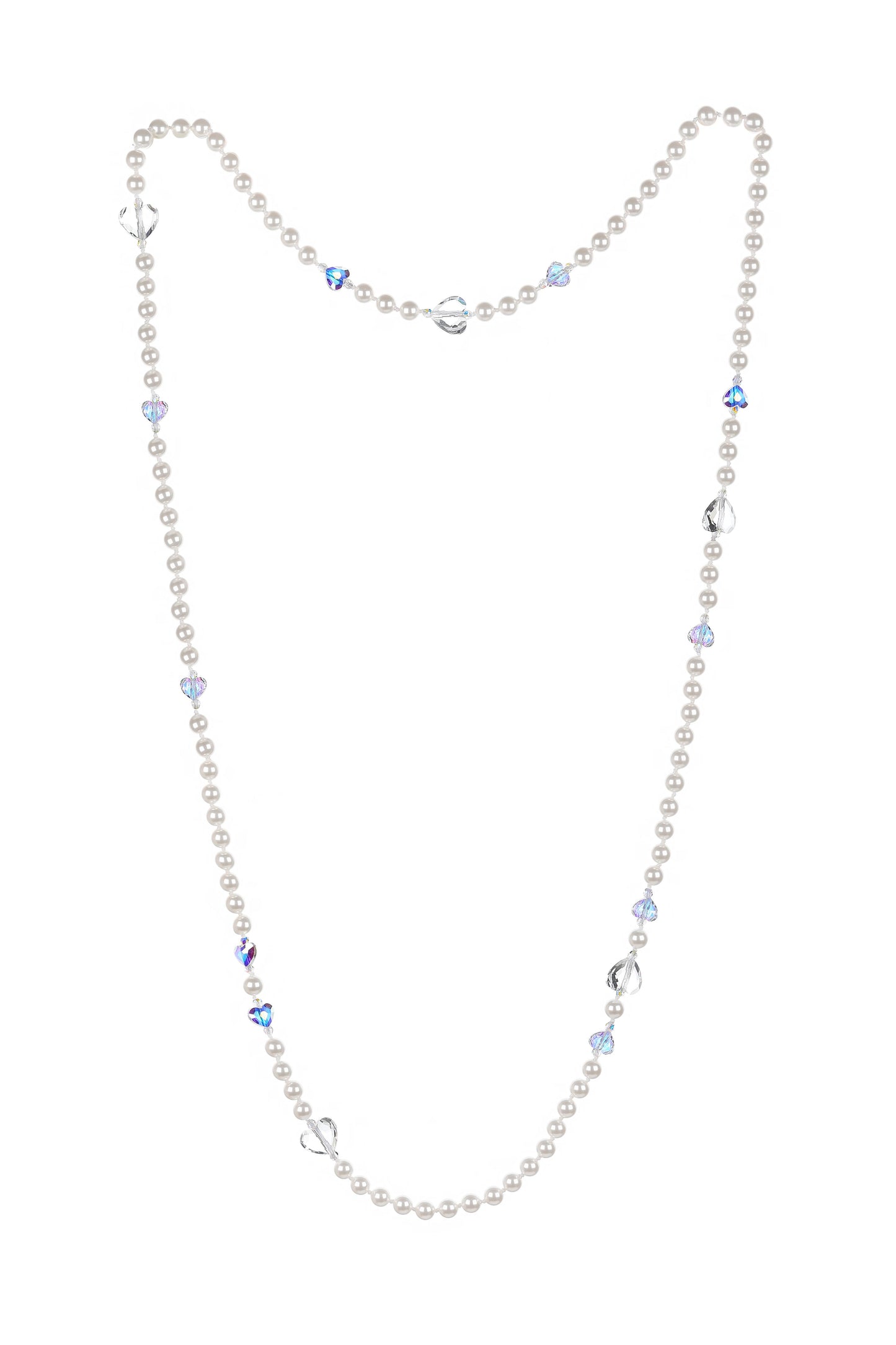 Long faux pearl necklace with crystals