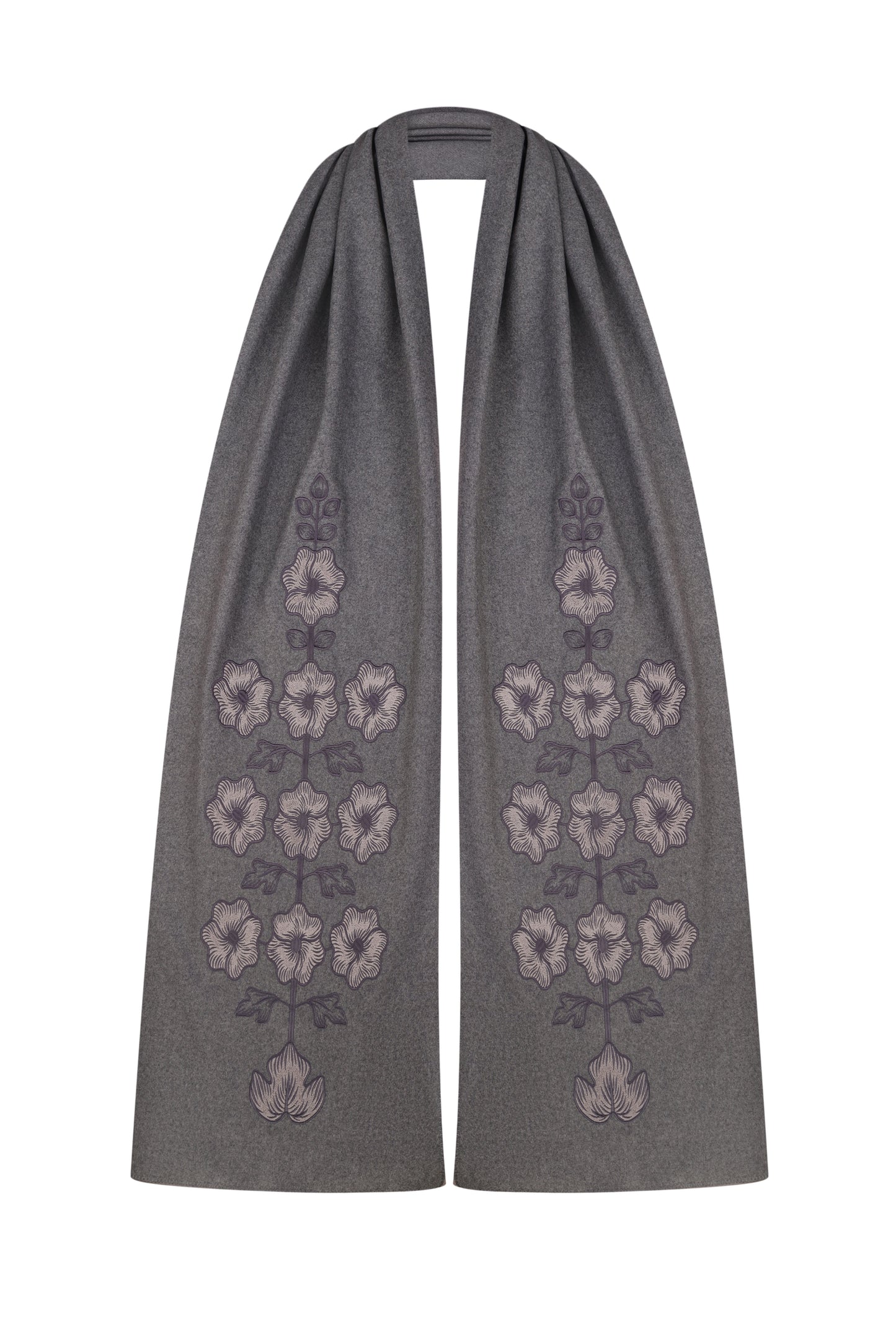 Wool shawl with machine embroidery
