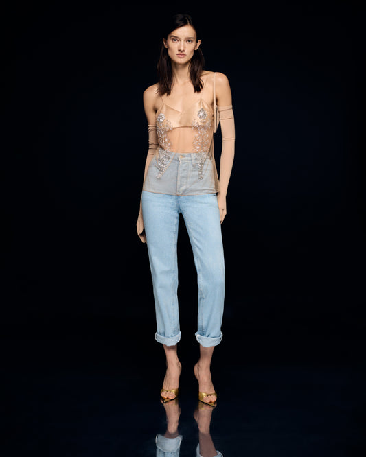 Transparent top with malvas embellishments
