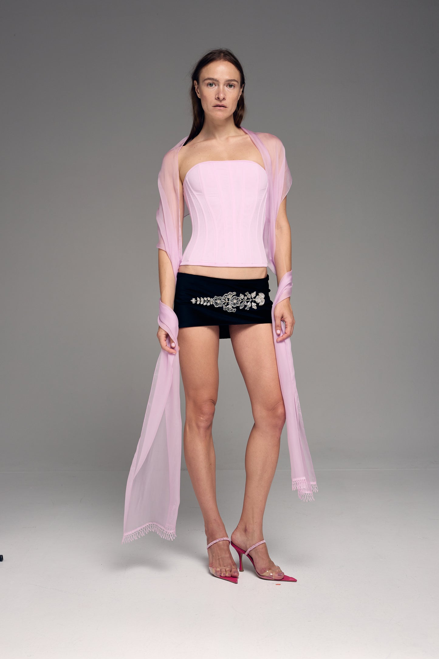 Velour embellished mini skirt