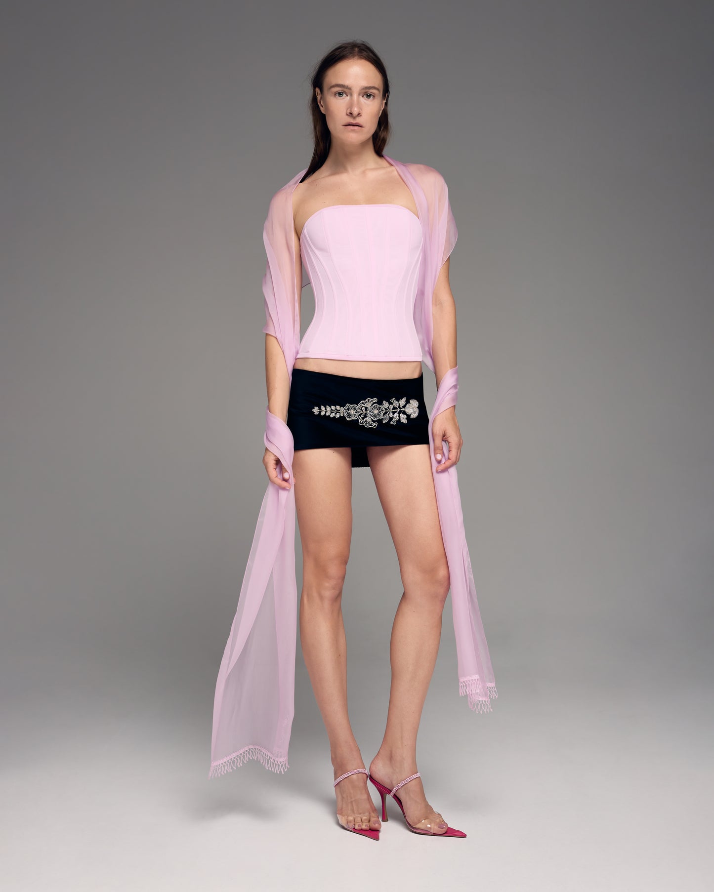 Velour embellished mini skirt