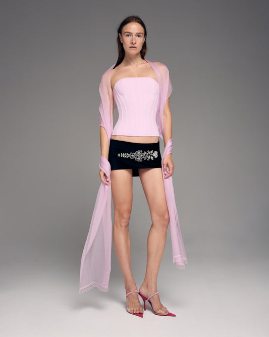 Velour embellished mini skirt
