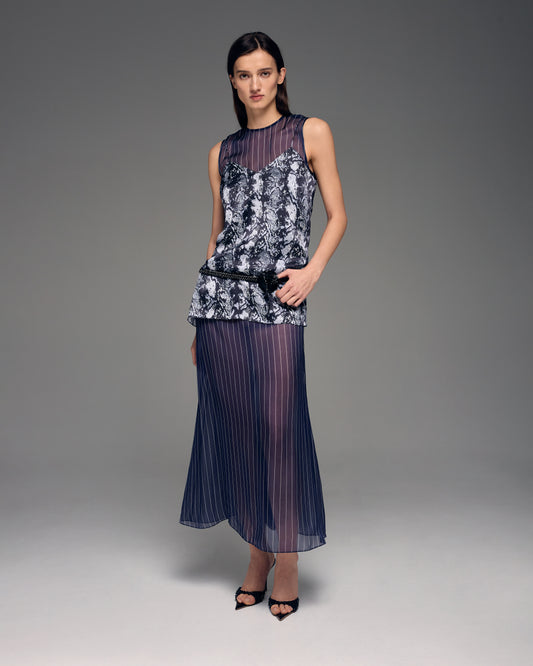 Translucent chiffon dress with silk slip dress