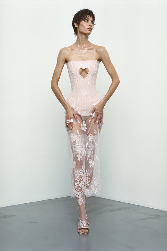 Corset dress-bodysuit covered with lace