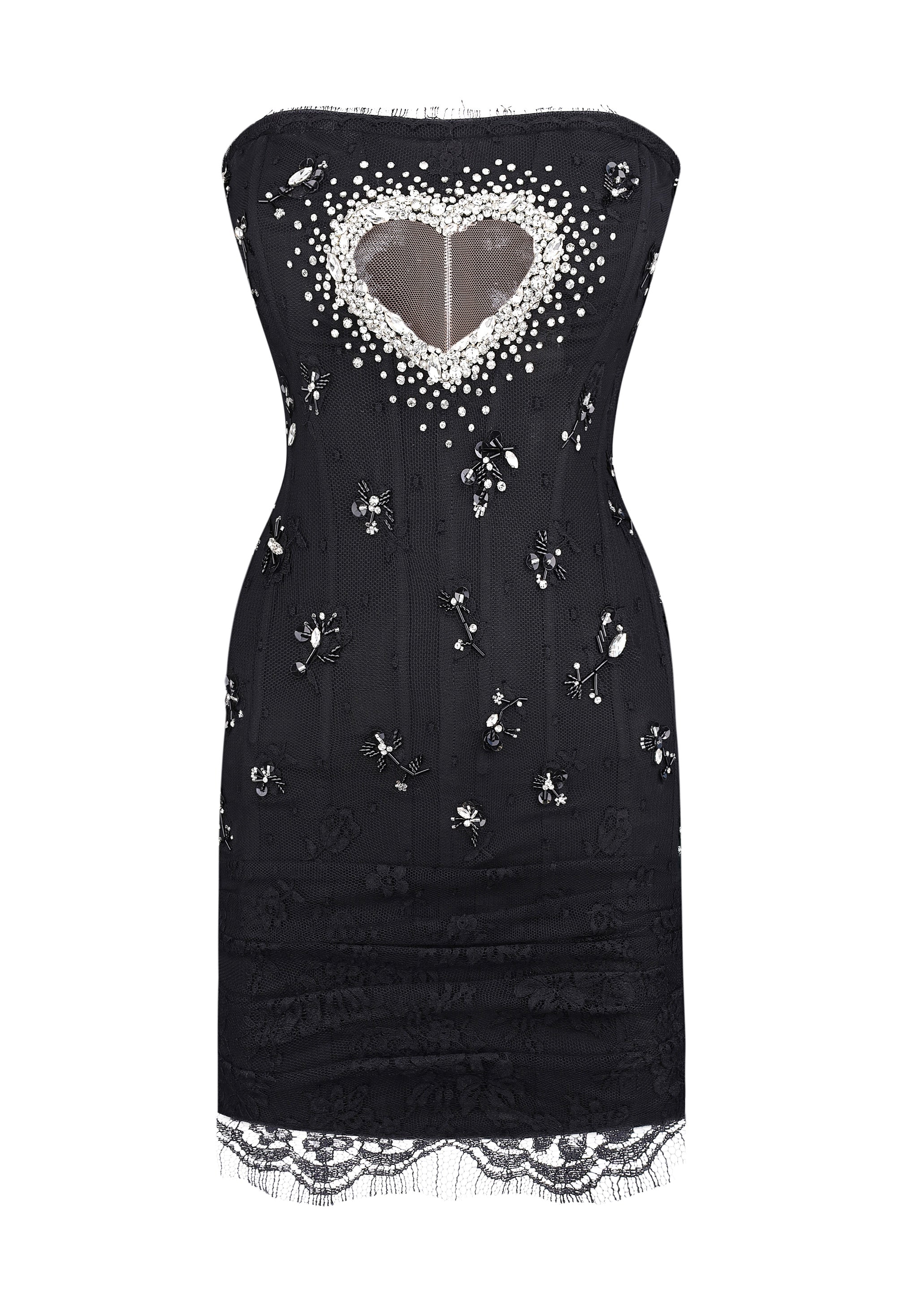 Corset dress with lace draped skirt S / Black / Yes Corset dress with lace draped skirt S / Black / Yes