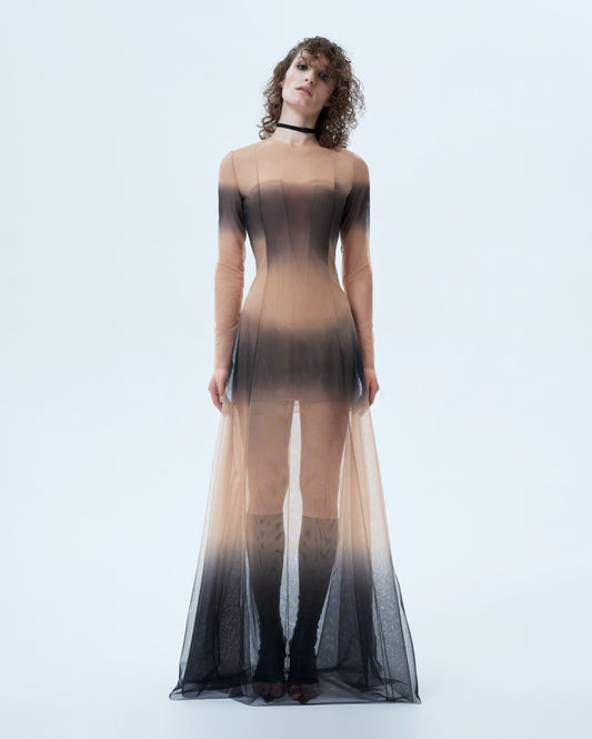 Floor-length transparent gradient dress