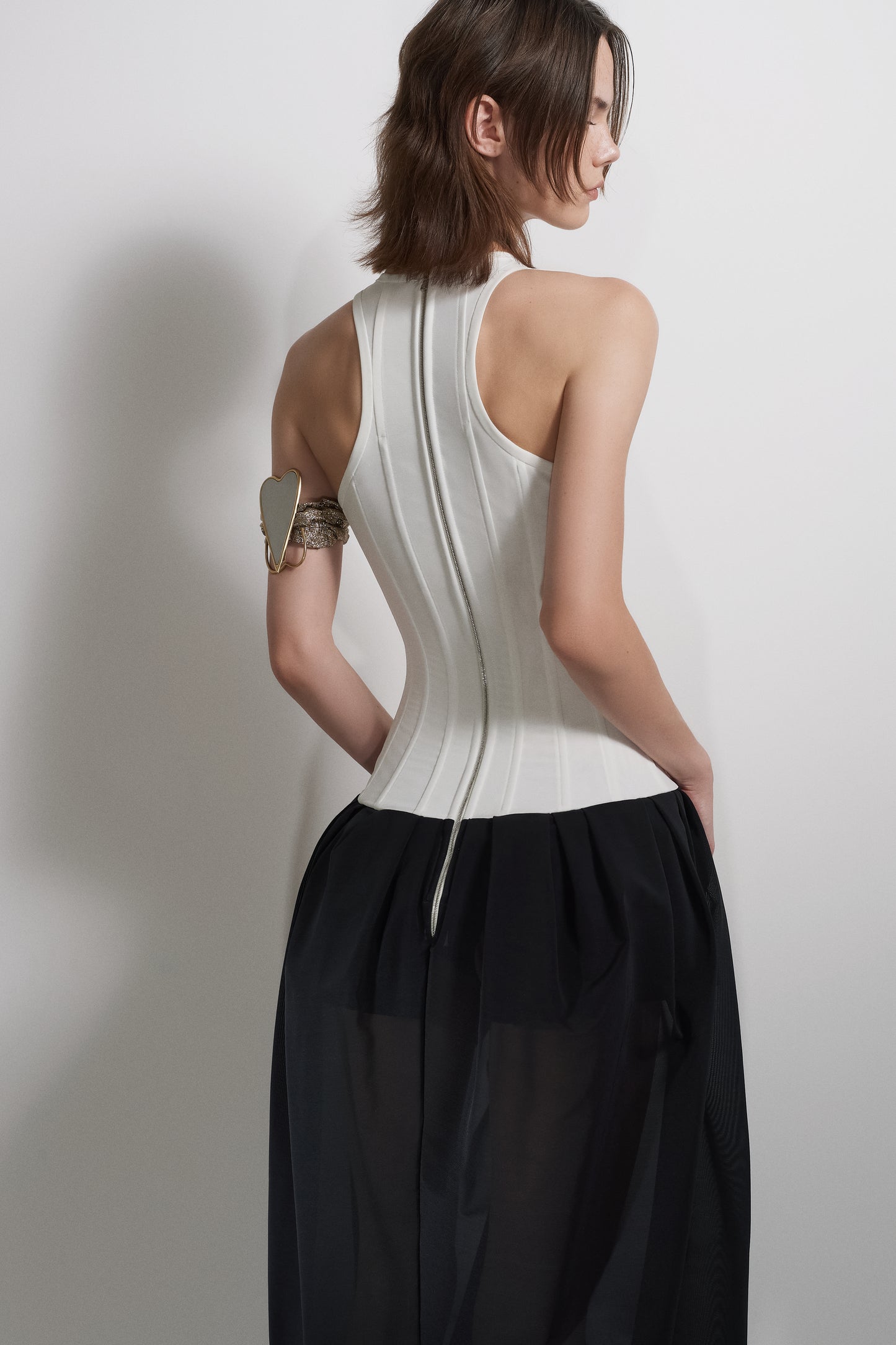 Floor-length dress with lace "Heart" cut with corset top