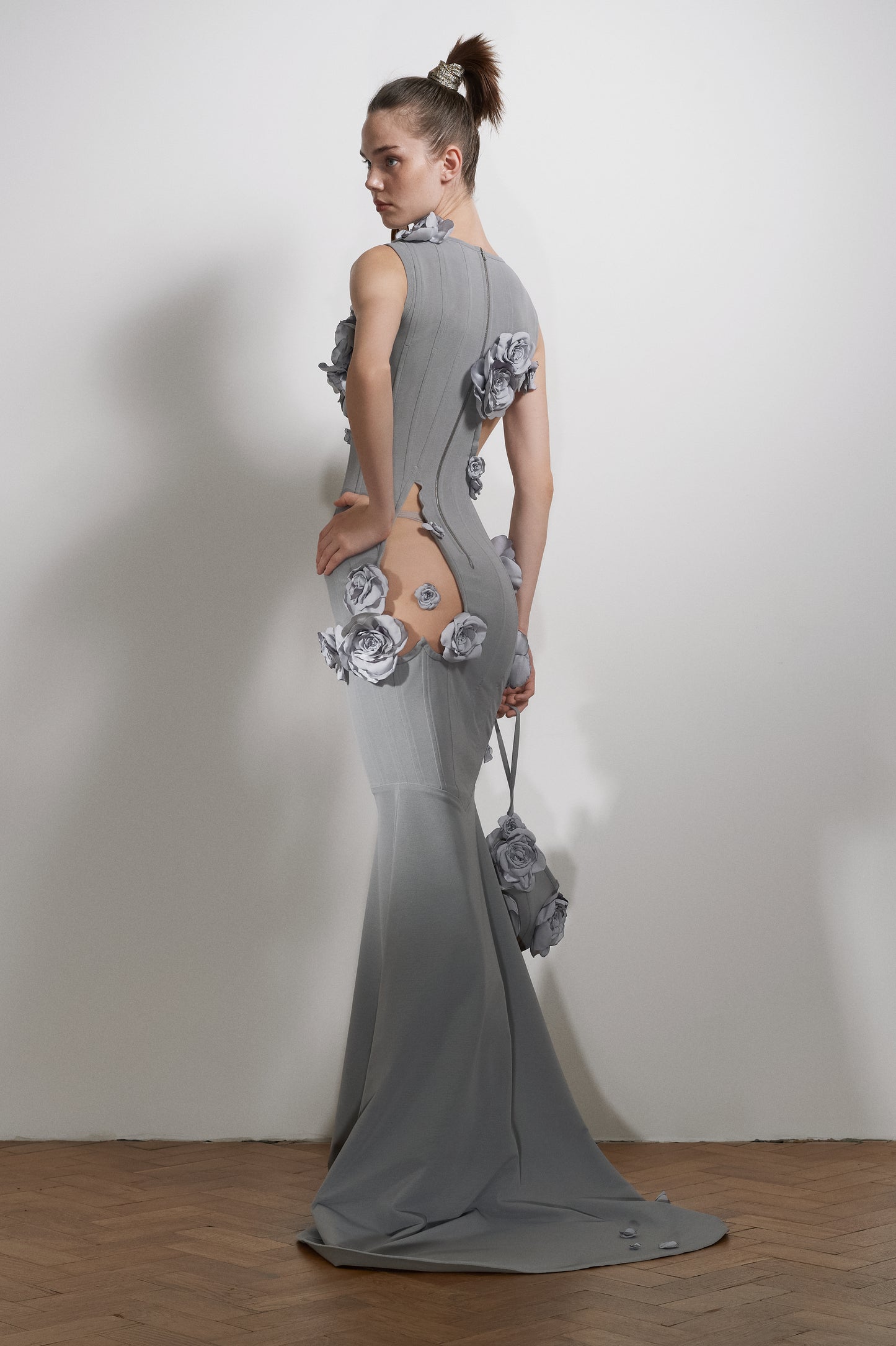 Corset dress with handcrafted flowers