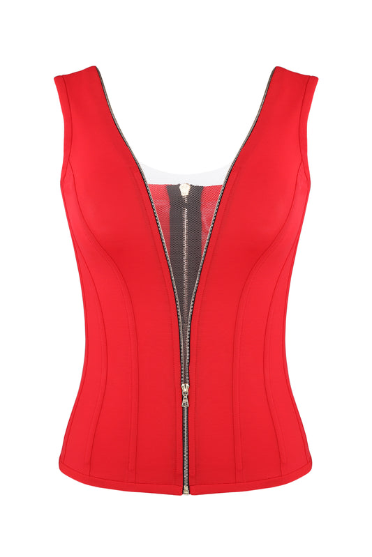 Corset with deep zipper cut