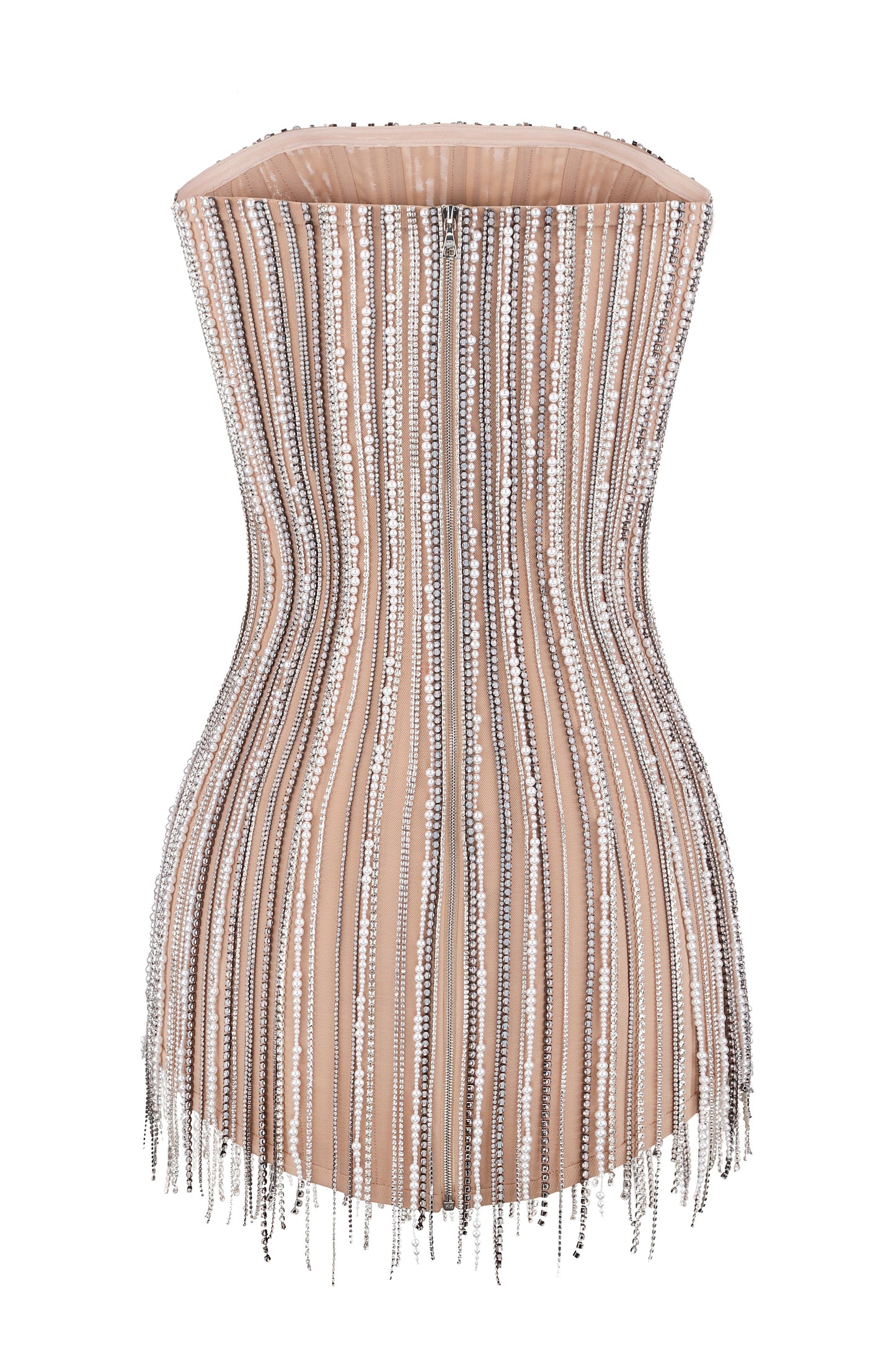Corset dress embellished with crystals and pearls