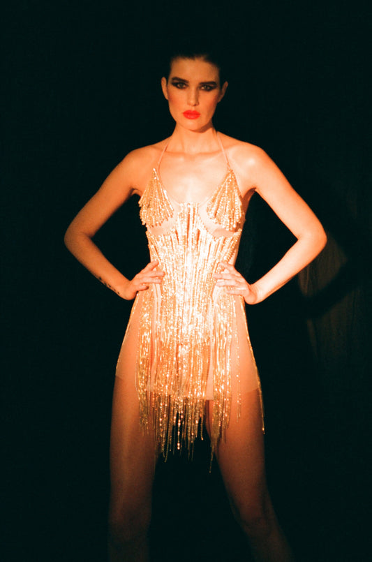 Crystal embellished corset dress "Azucar fireworks"