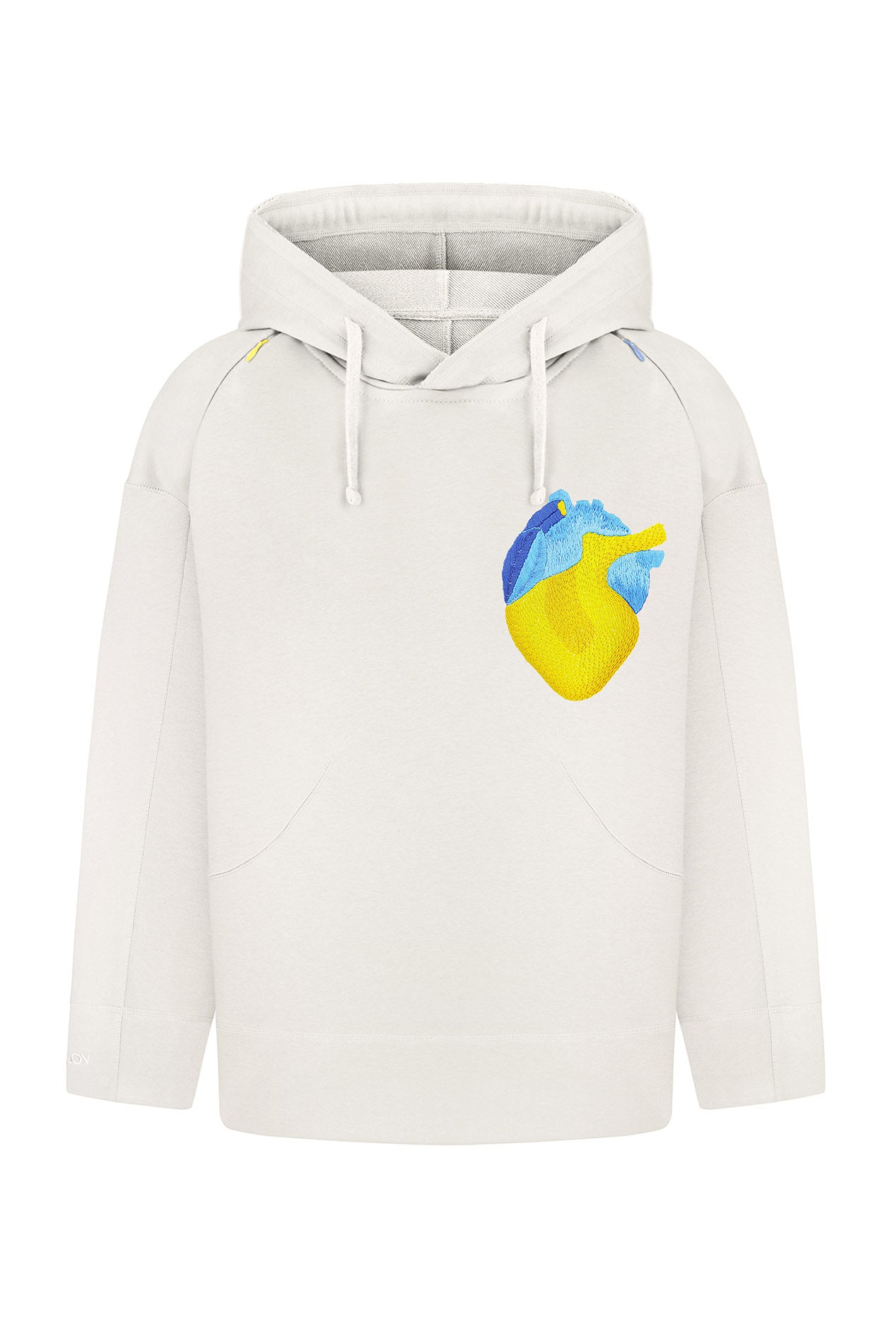 Milky hoodie with handmade heart embroidery