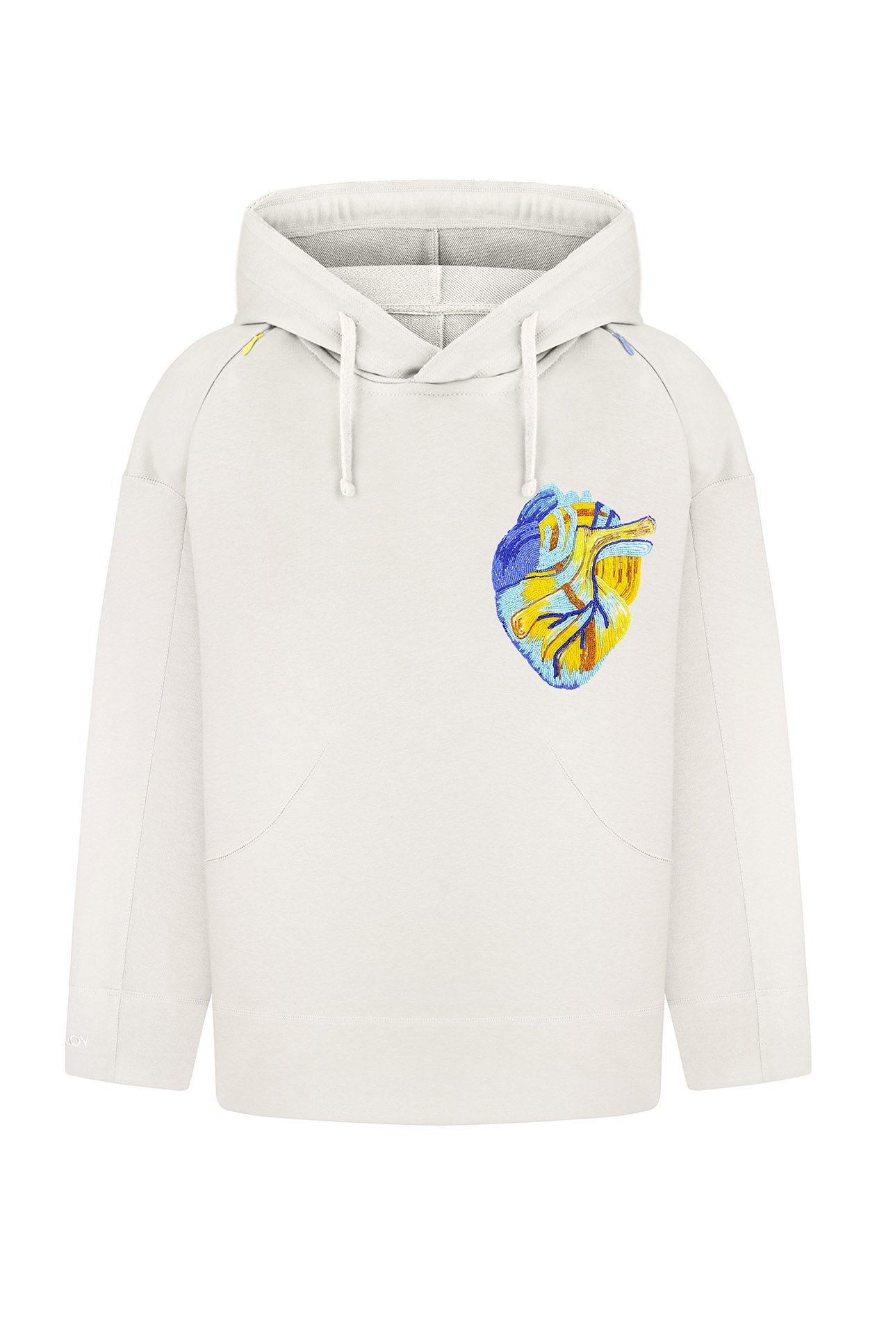Milky hoodie with handmade heart embroidery