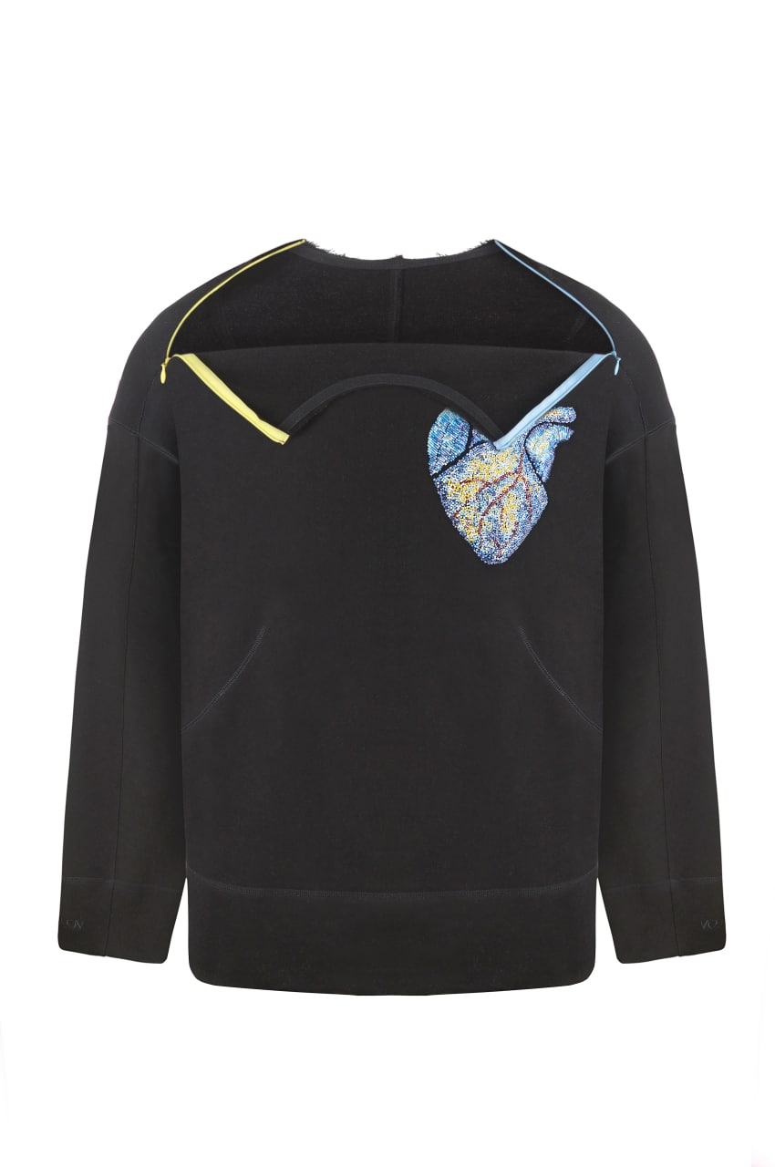Black sweatshirt with handmade heart embroidery