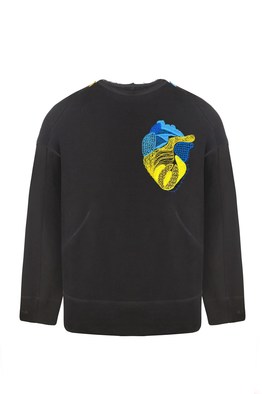 Black sweatshirt with handmade heart embroidery