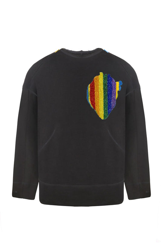 Black "Pride heart" sweatshirt with handmade embroidery