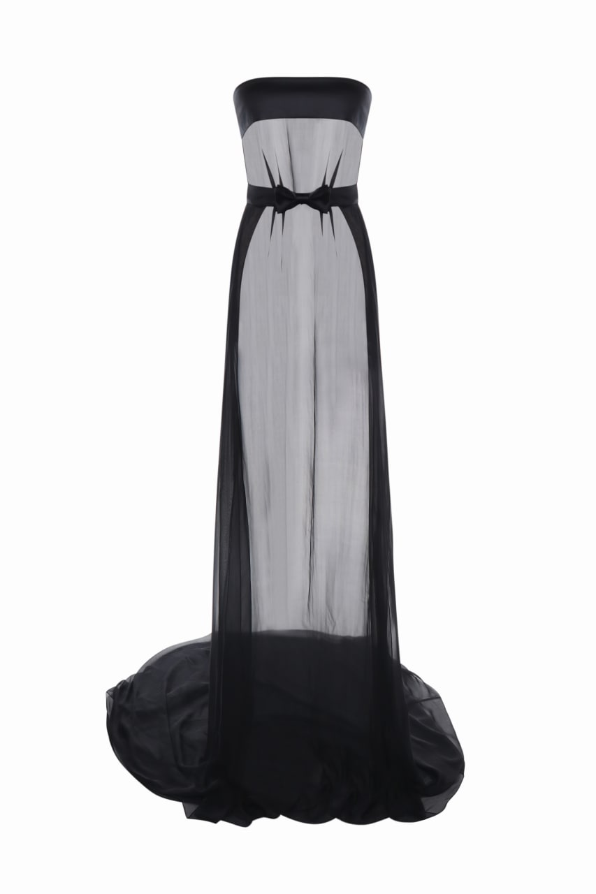 Wrap transparent dress with train