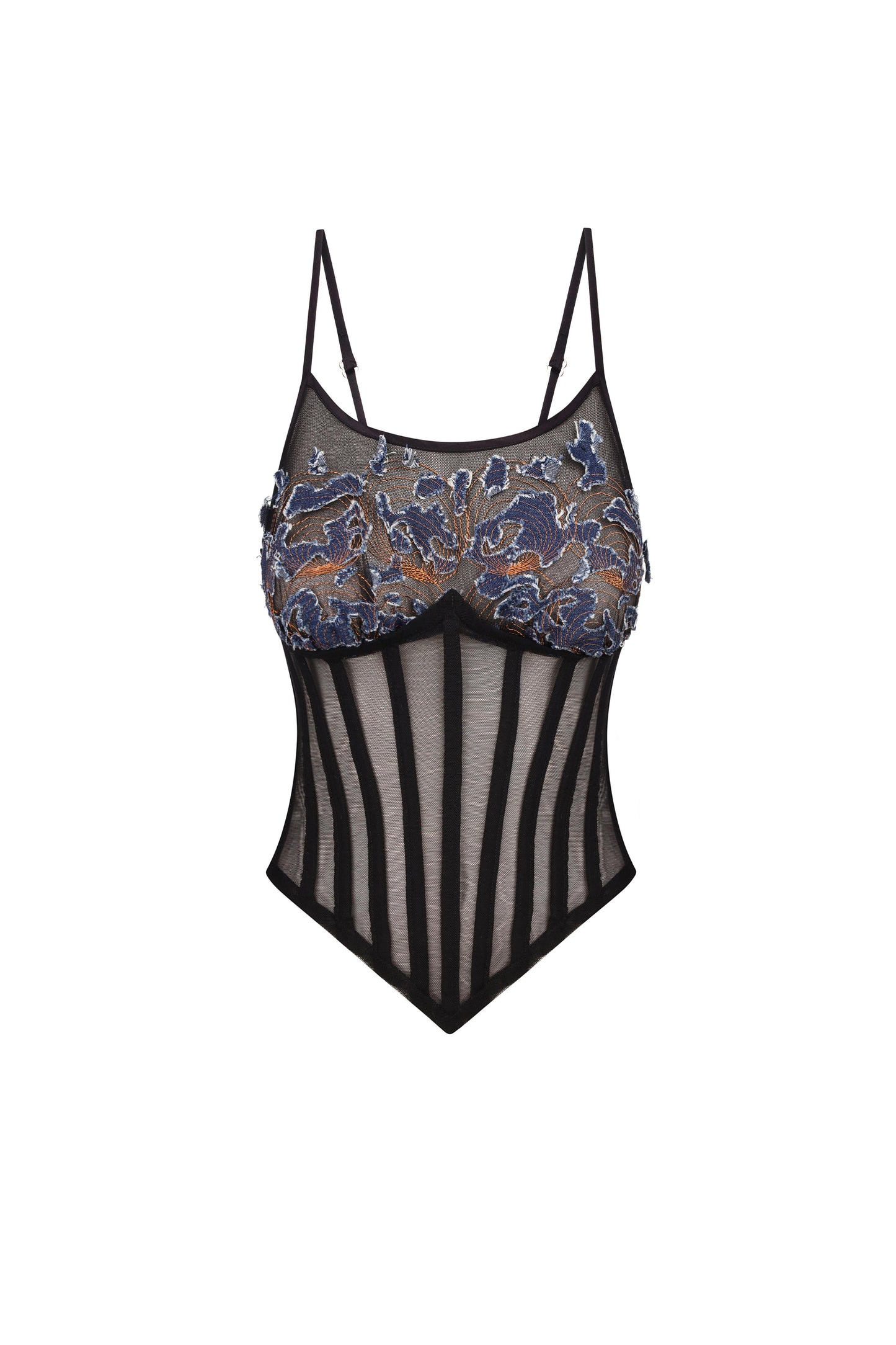 Corset with denim cups