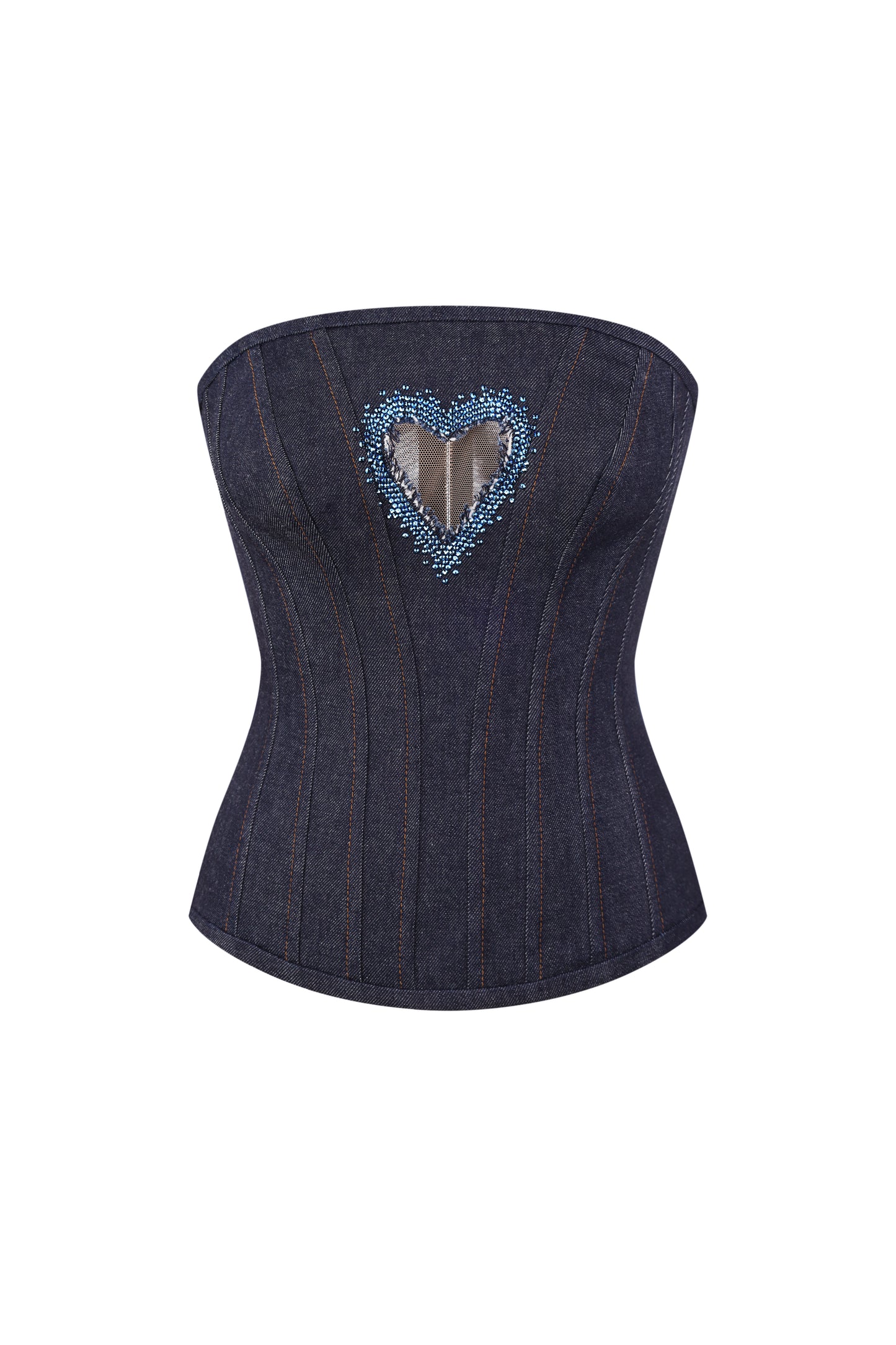 Corset with "Heart" cutout covered in denim