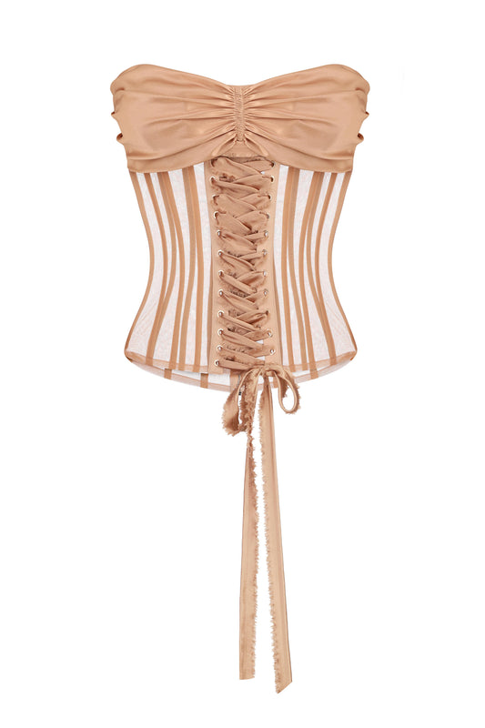 Laced corset with silk draping