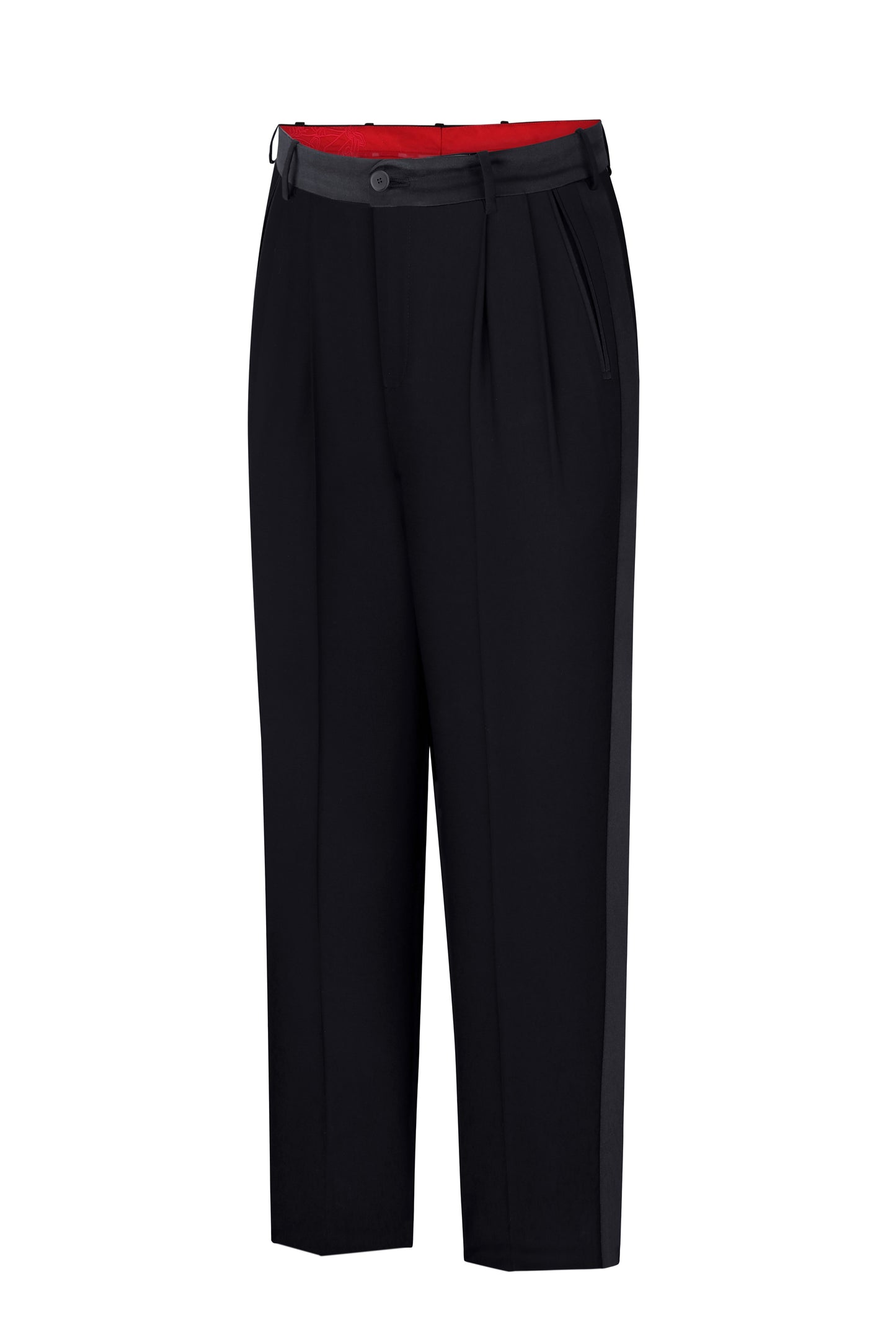 Wool trousers with satin stripes