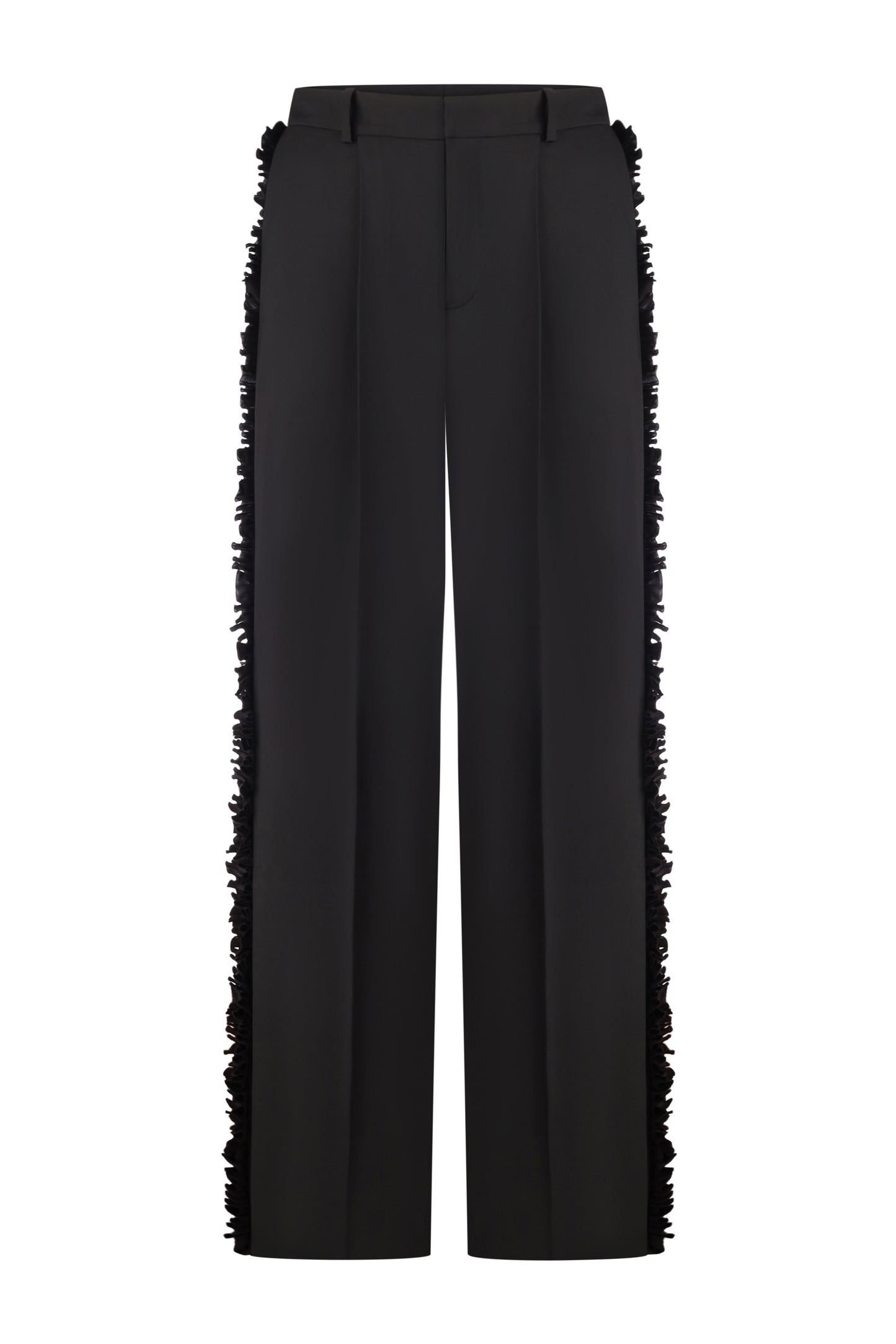 Trousers with side ruffles
