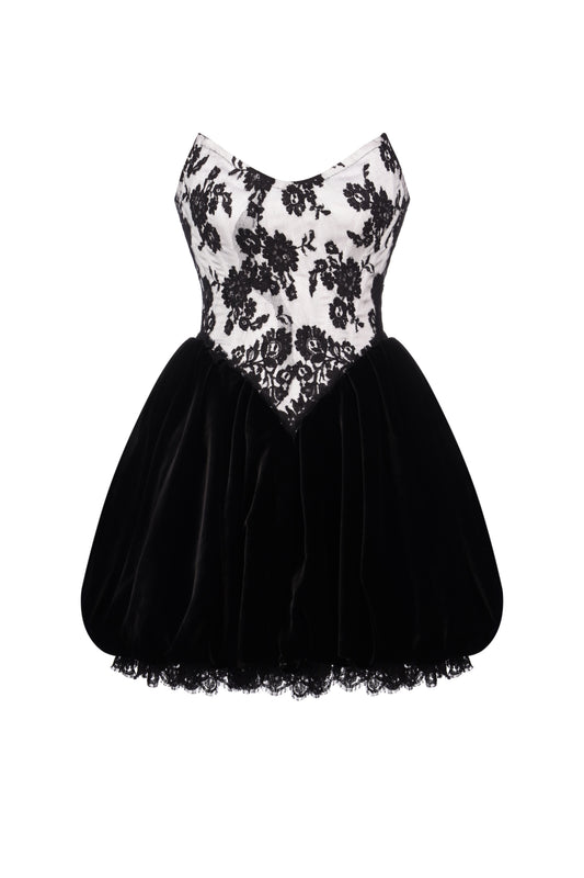Corset dress with velvet skirt