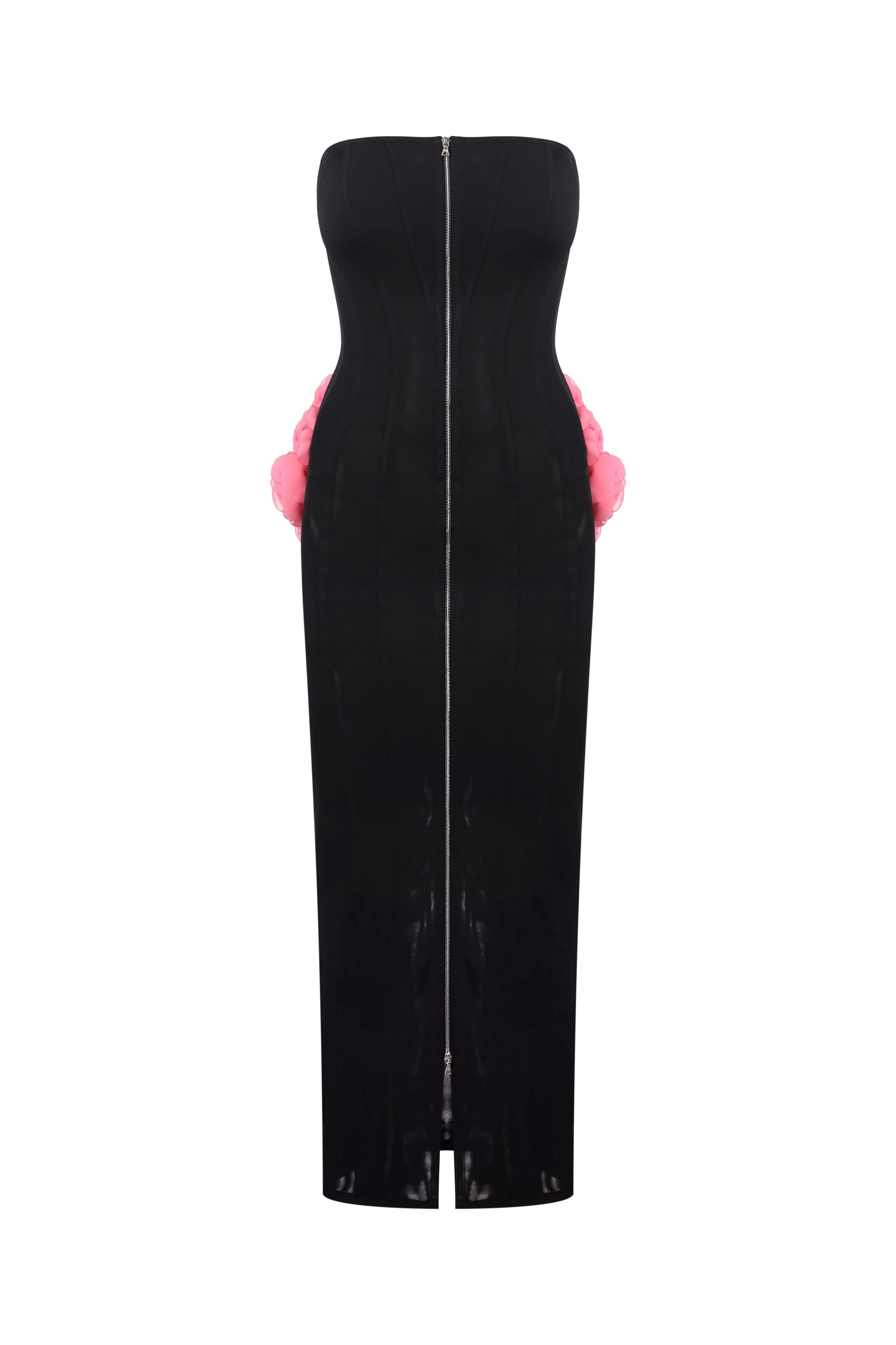 Corset Dress with Heart Back Cutout with Handcrafted Flowers S / Black + Fuchsia Flowers Corset Dress with Heart Back Cutout with Handcrafted Flowers S / Black + Fuchsia Flowers