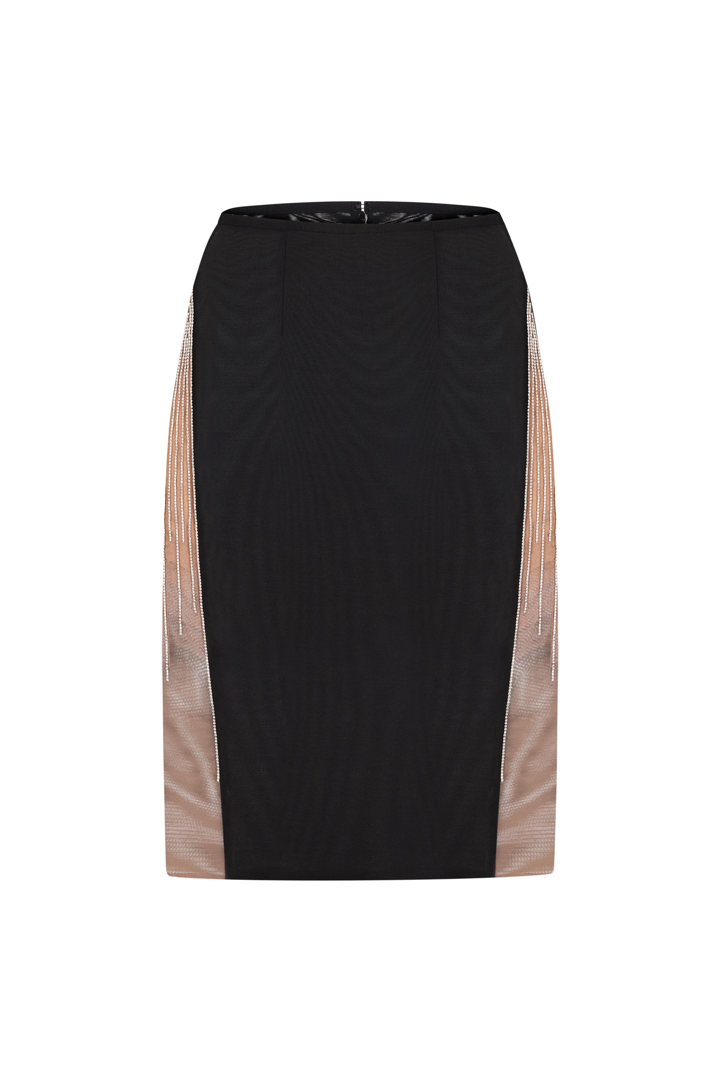 Embellished knee-length skirt with two cuts