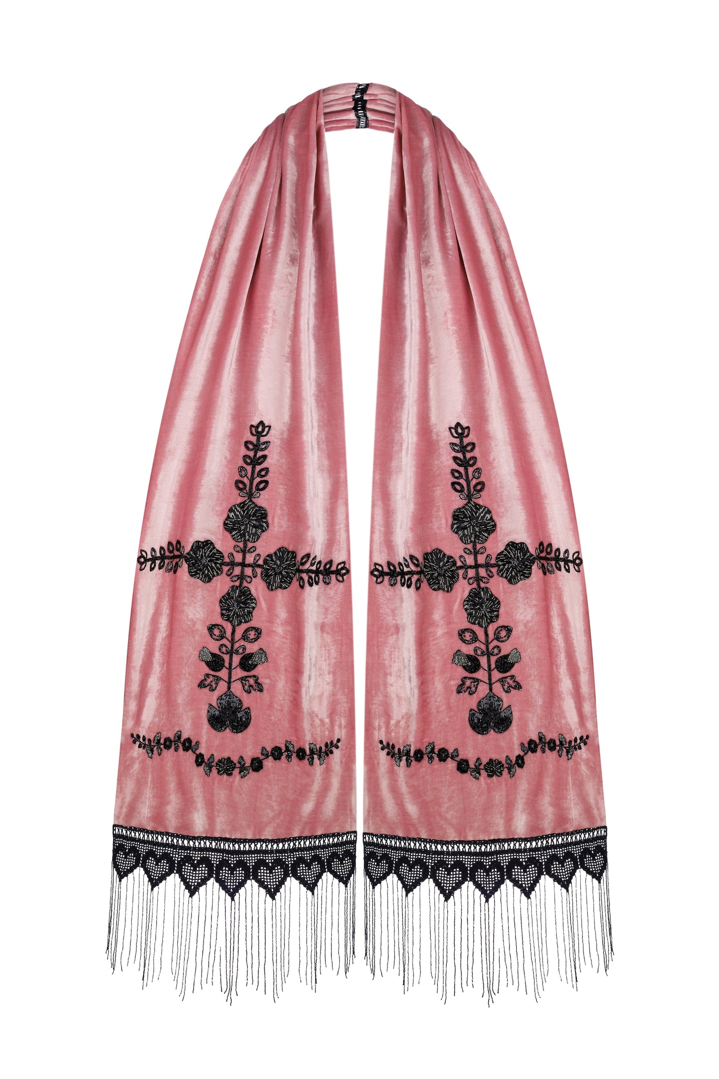 Velvet shawl with malvas hand embellishments