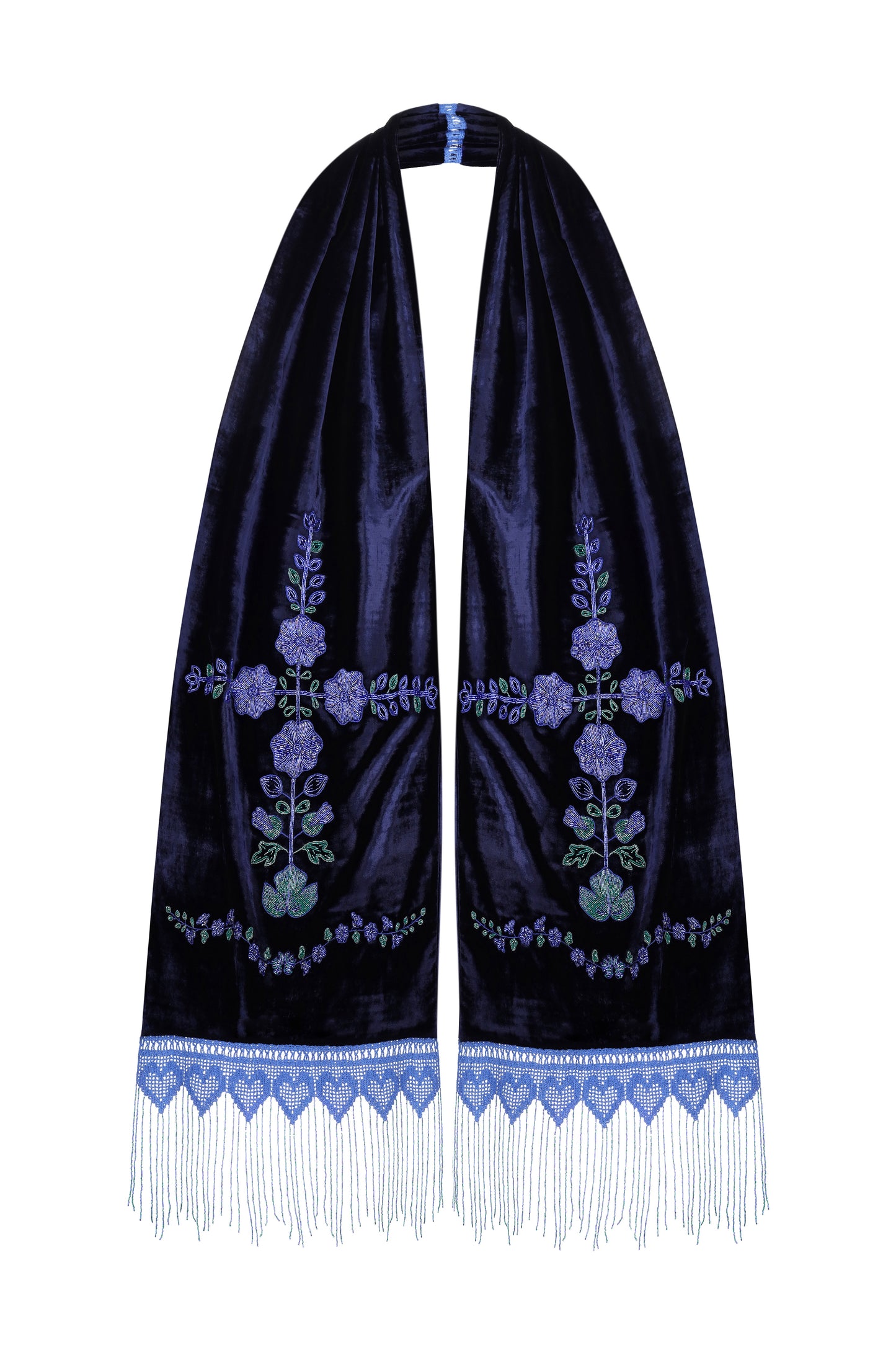 Velvet shawl with malvas hand embellishments