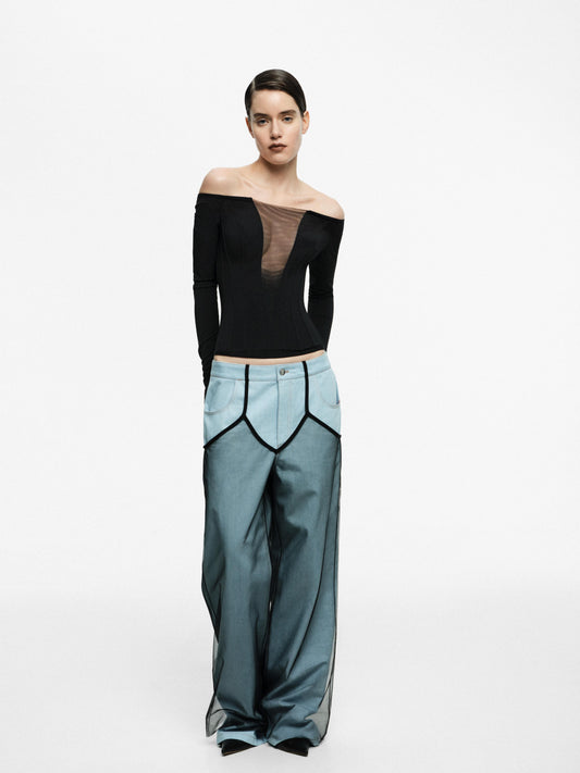 Jeans covered with net