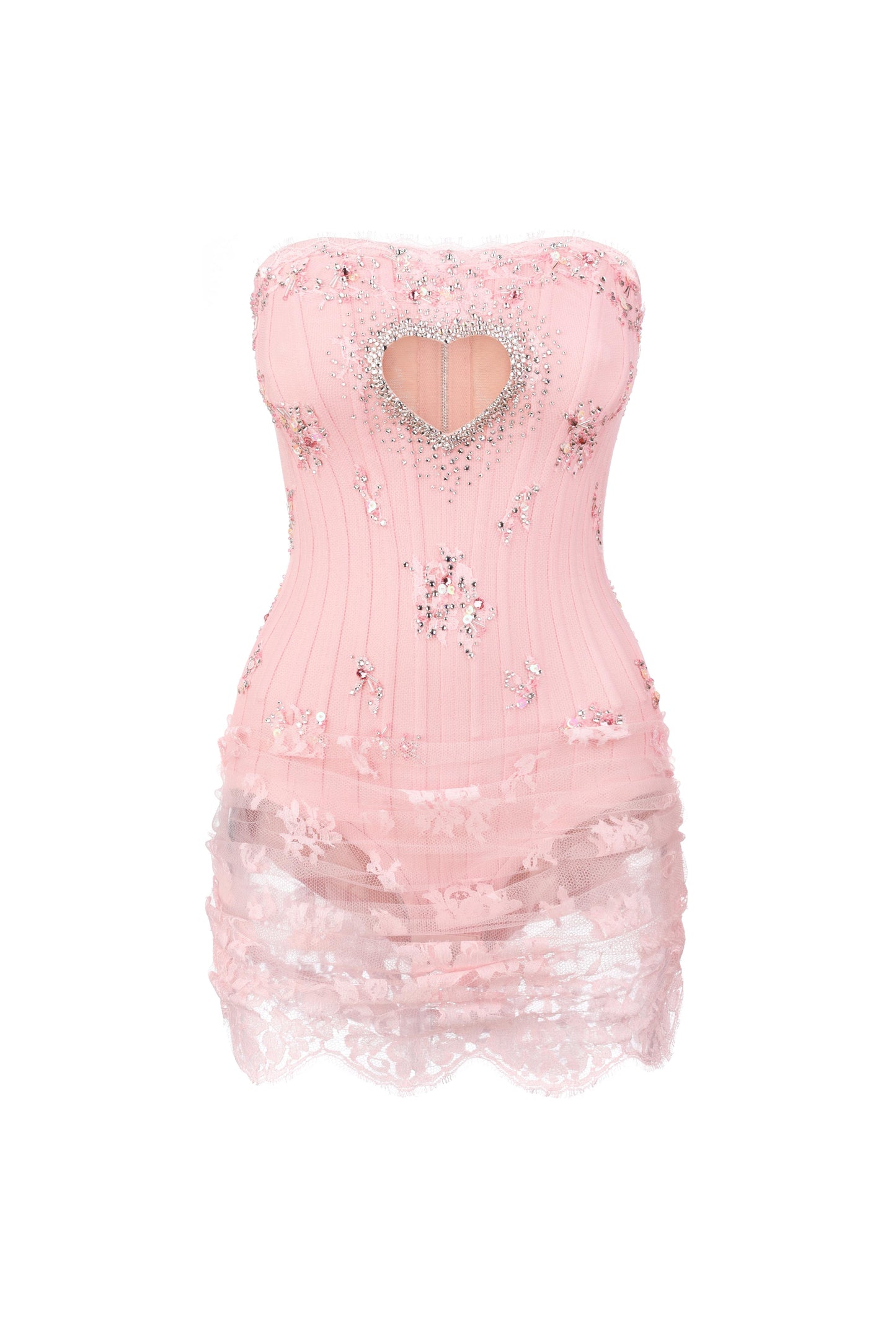 Corset bodysuit with lace draped skirt