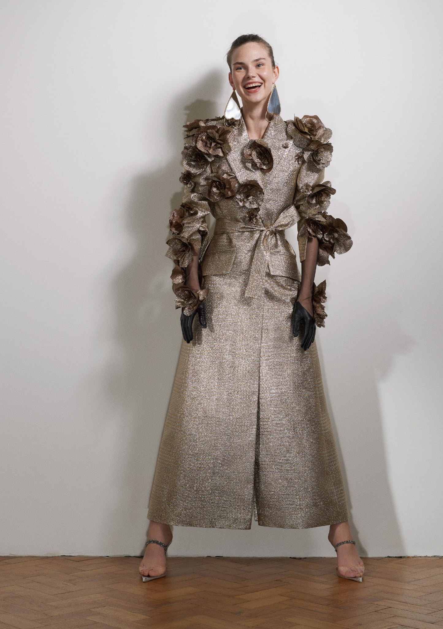 Coat with handcrafted flowers