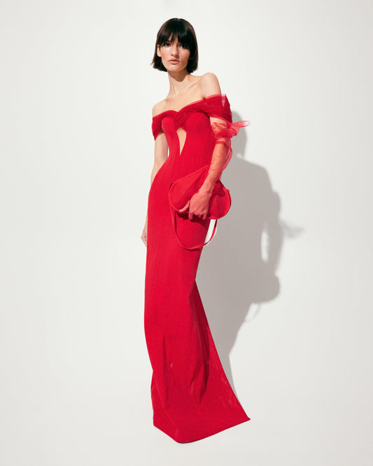 Корсетна сукня в підлогу з драпіруванням