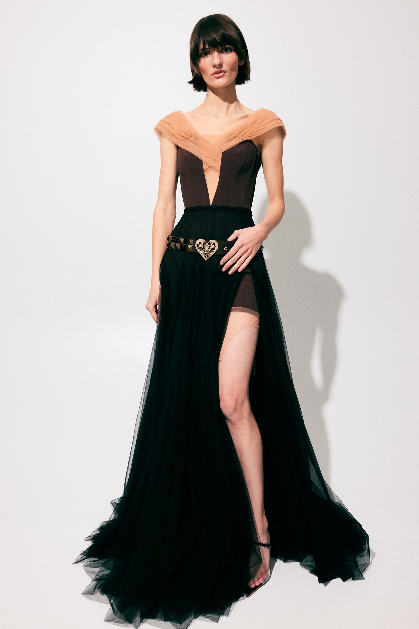 Draped corset dress with a strap M / Total beige Draped corset dress with a strap M / Total beige