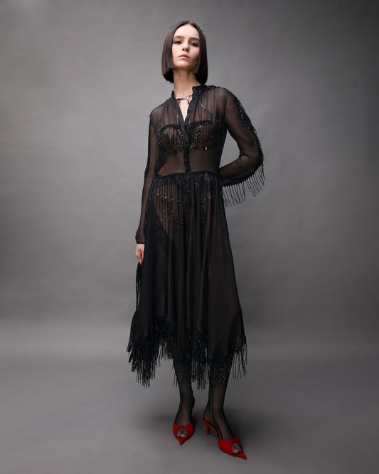 Прозора сукня з бахромою