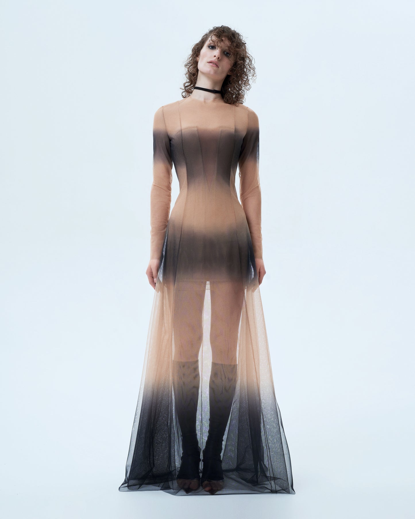 Floor-length transparent gradient dress