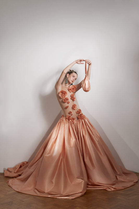 Floor-length dress with handcrafted flowers