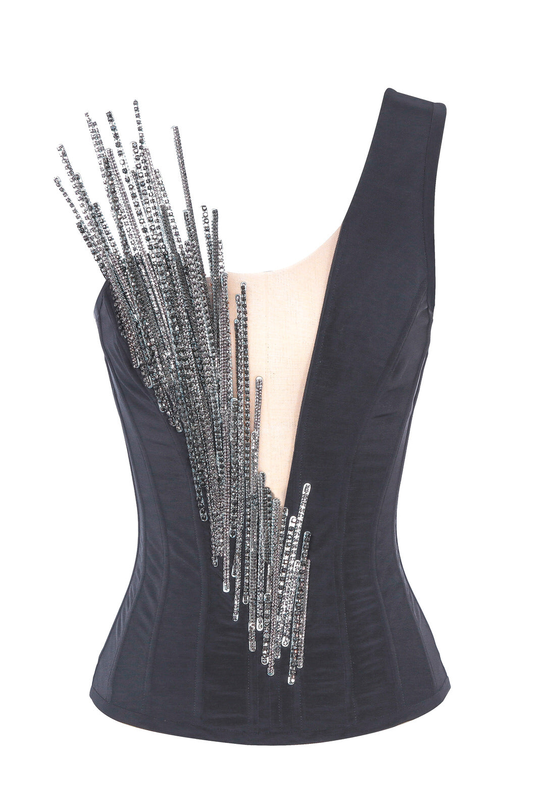 Crystal-embellished corset with deep cut