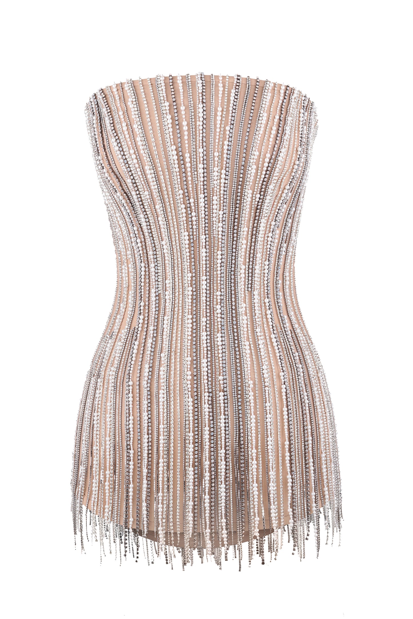 Corset dress embellished with crystals and pearls