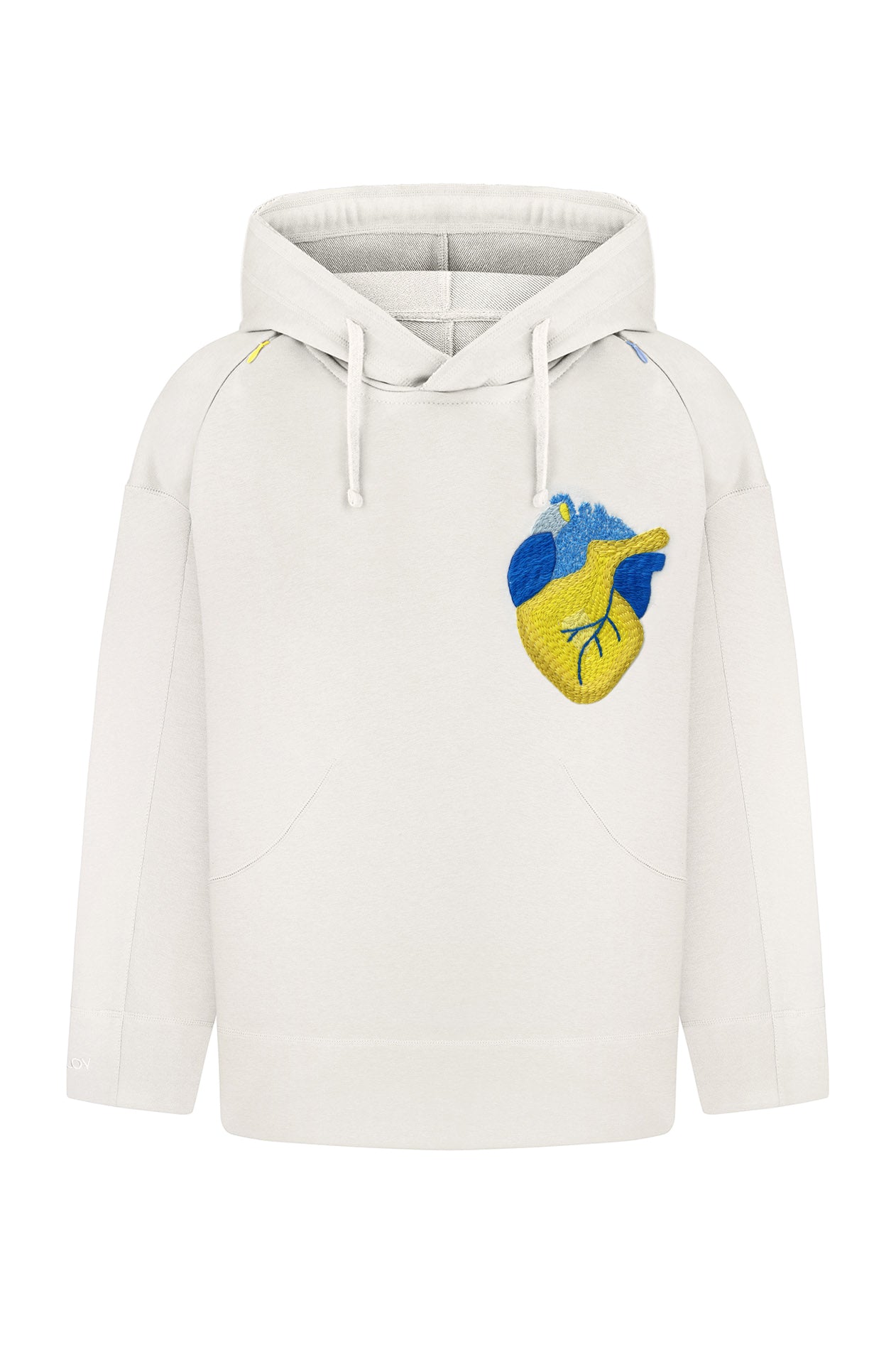 Milky hoodie with handmade heart embroidery