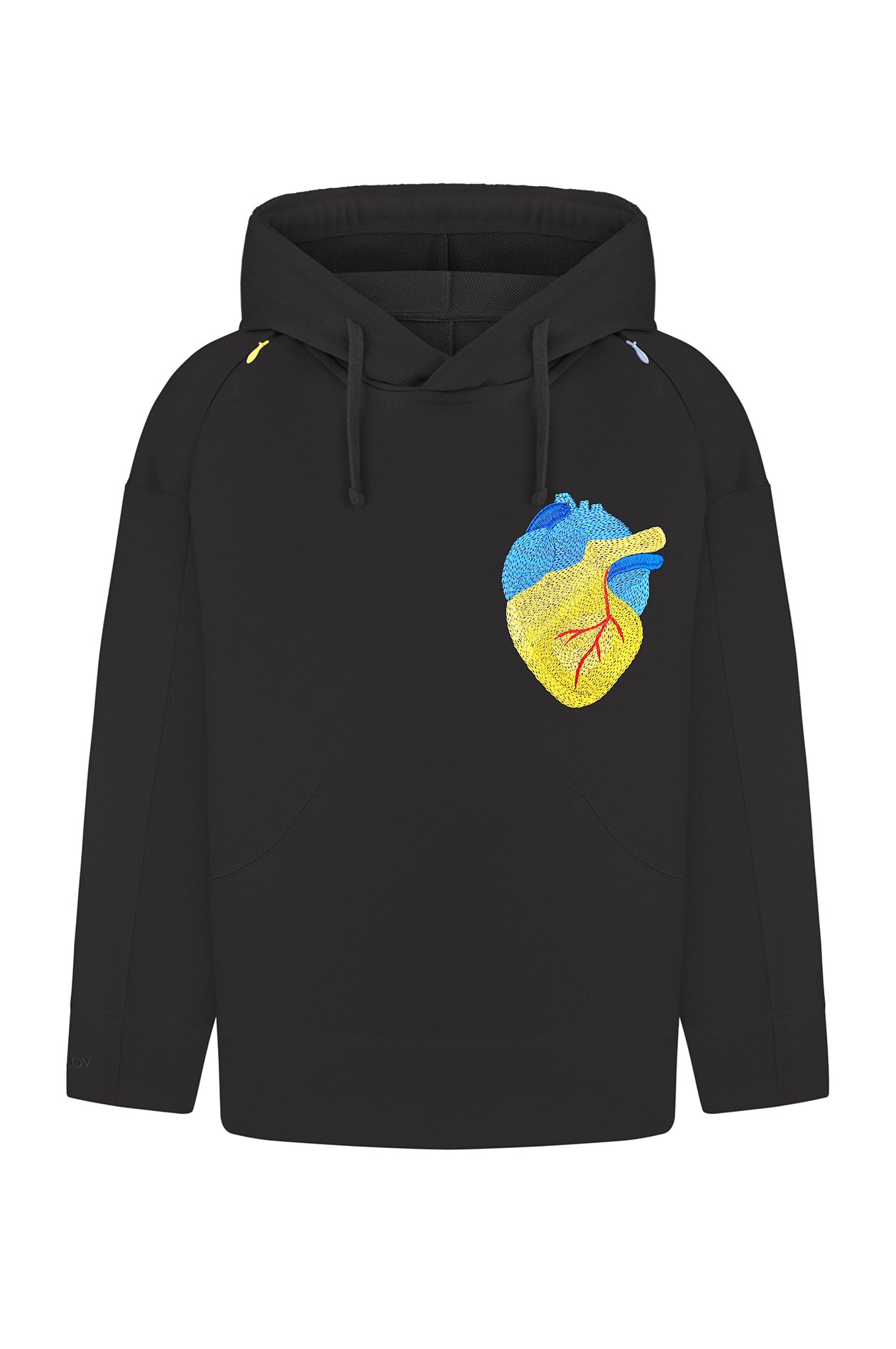 Black hoodie with handmade heart embroidery FROLOV